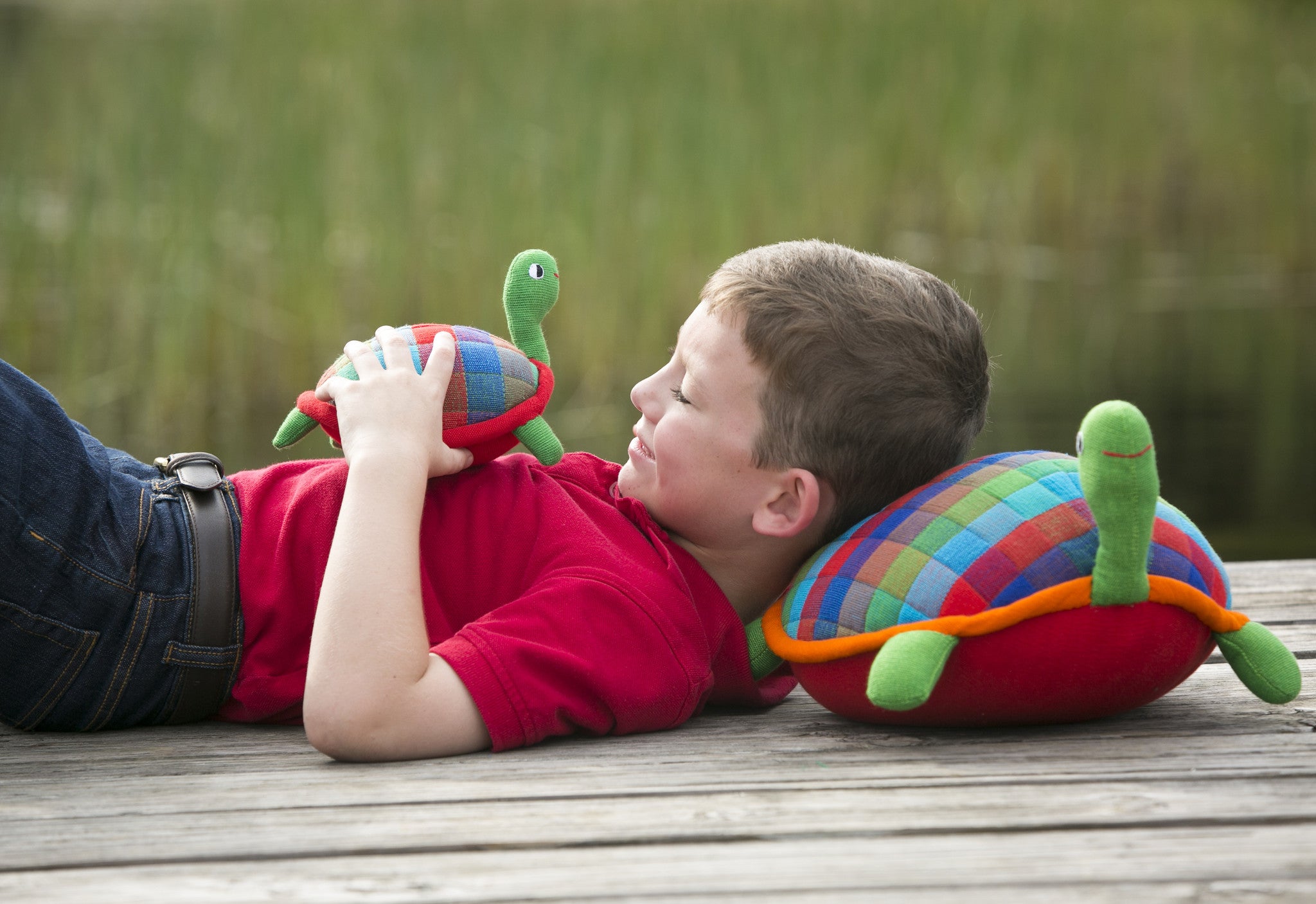 The turtles are perfect to take a nap with! (Terry shown in both sizes)