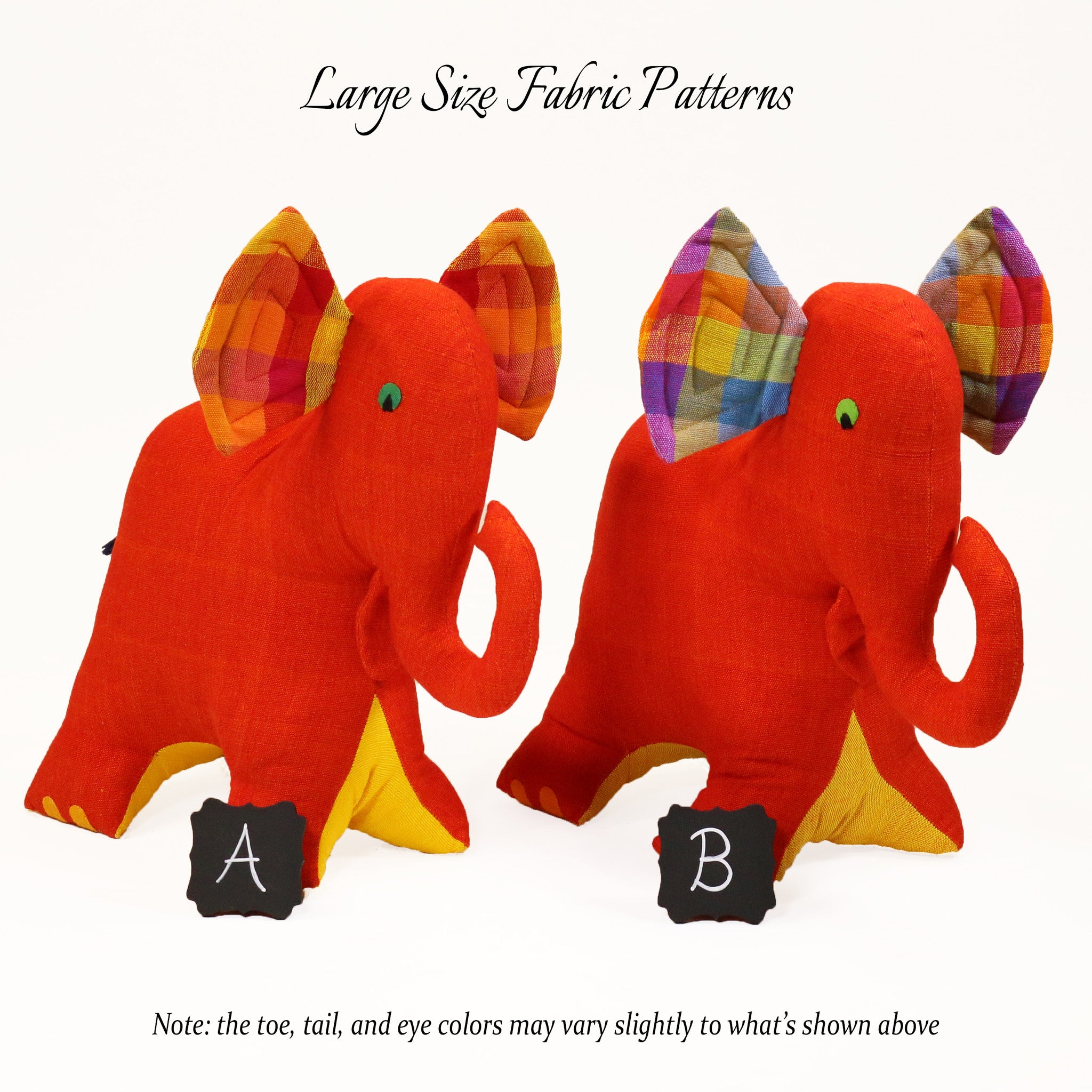 Eva, the Elephant – all large size fabric patterns shown