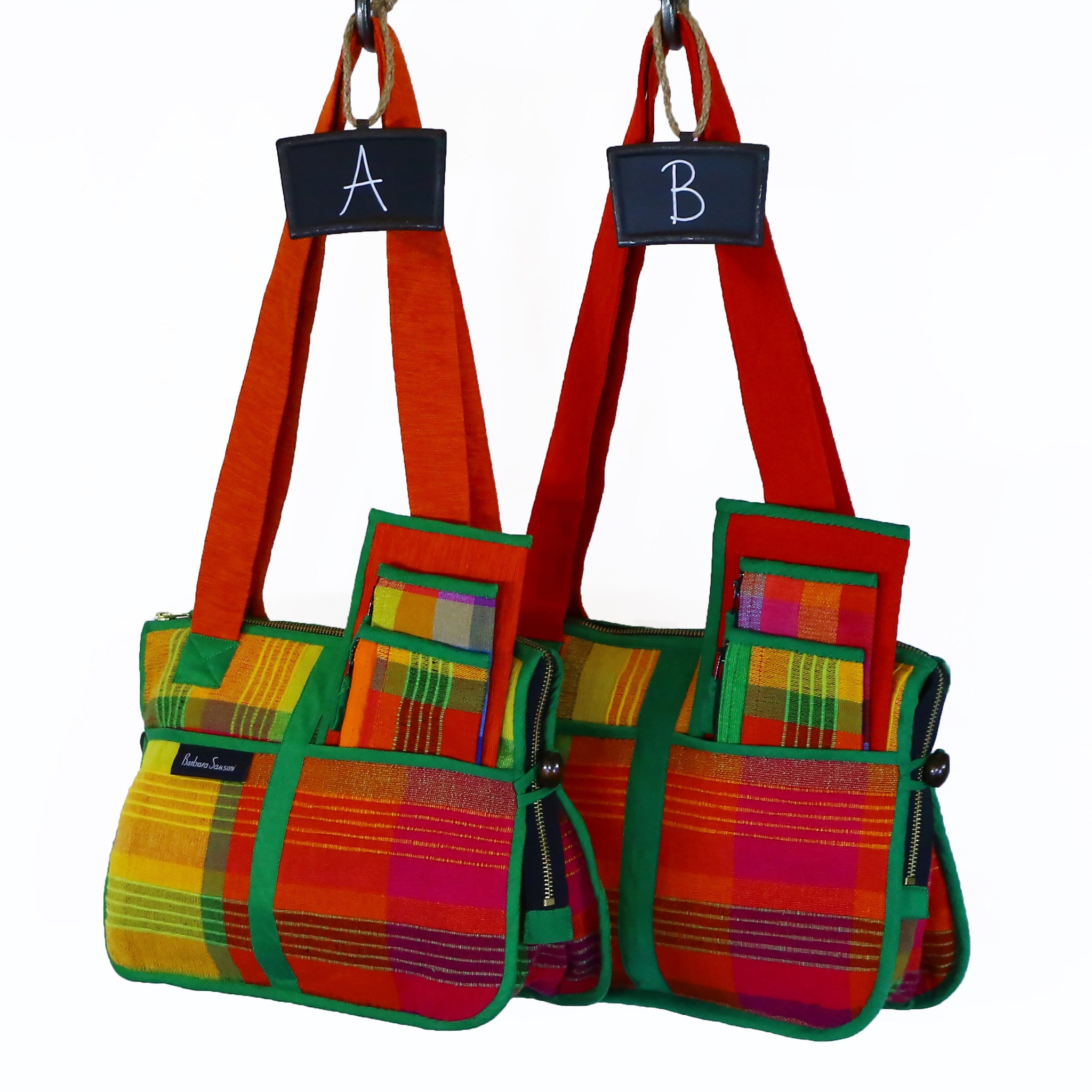 Barefoot Handwoven Expandable Shoulder Bag – Papaya fabric patterns shown