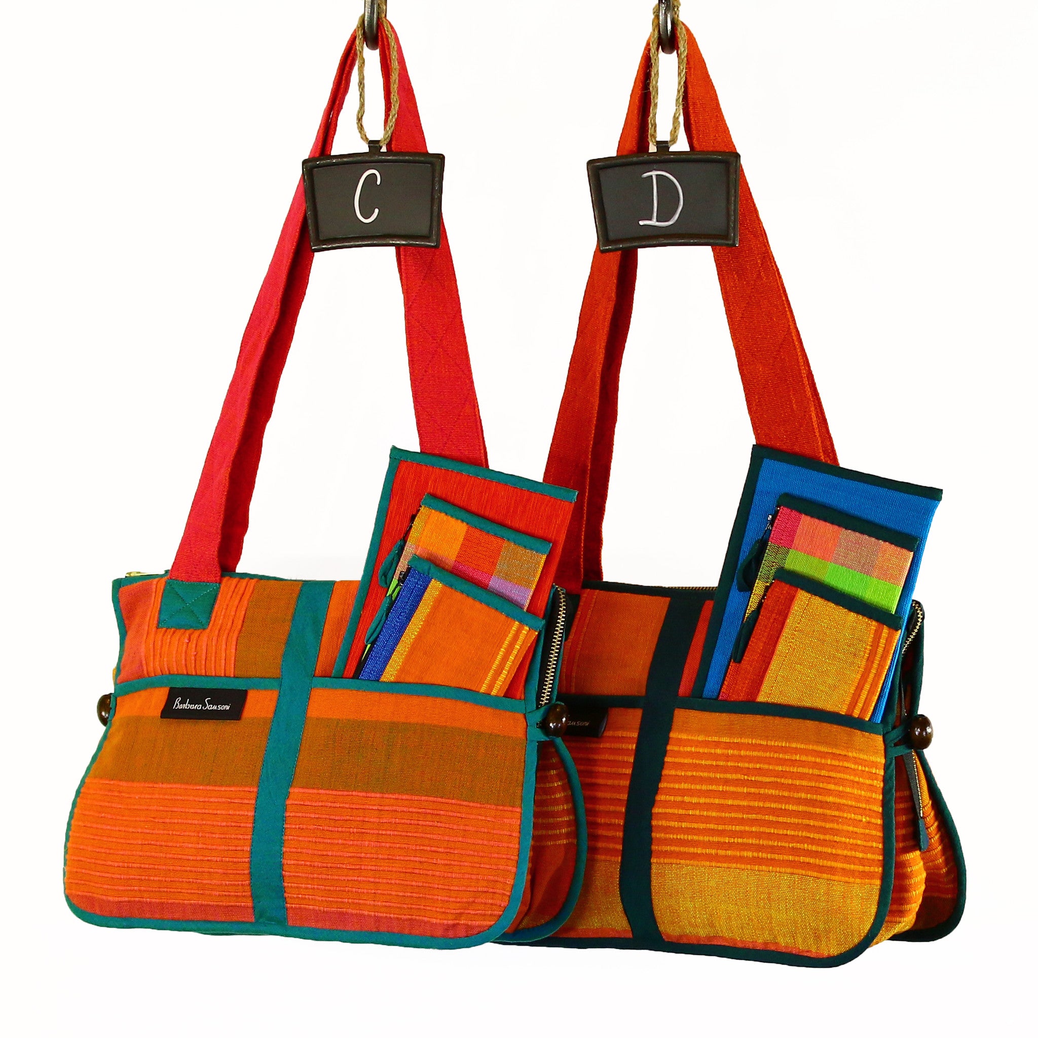 Barefoot Handwoven Expandable Shoulder Bag – Sunset fabric patterns shown