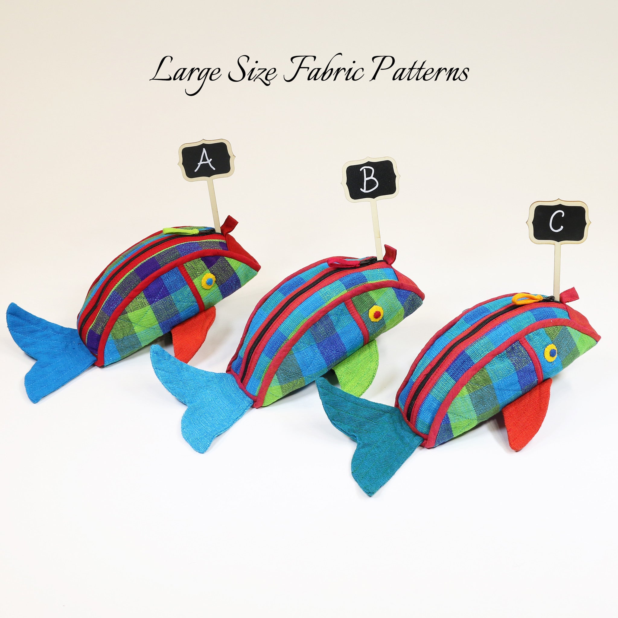 Fish Zip Pouch – large size Grasshopper fabric patterns shown