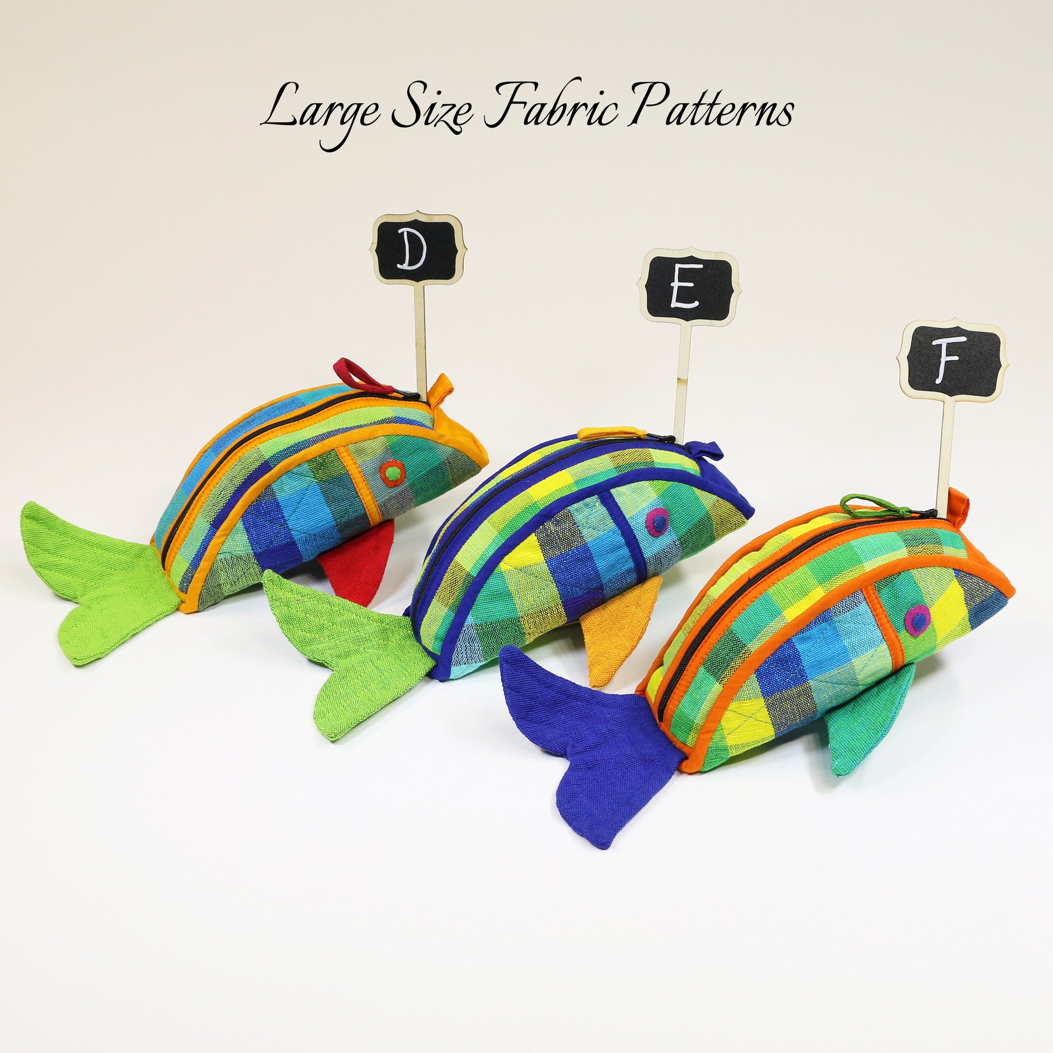 Fish Zip Pouch – large size Grasshopper fabric patterns shown