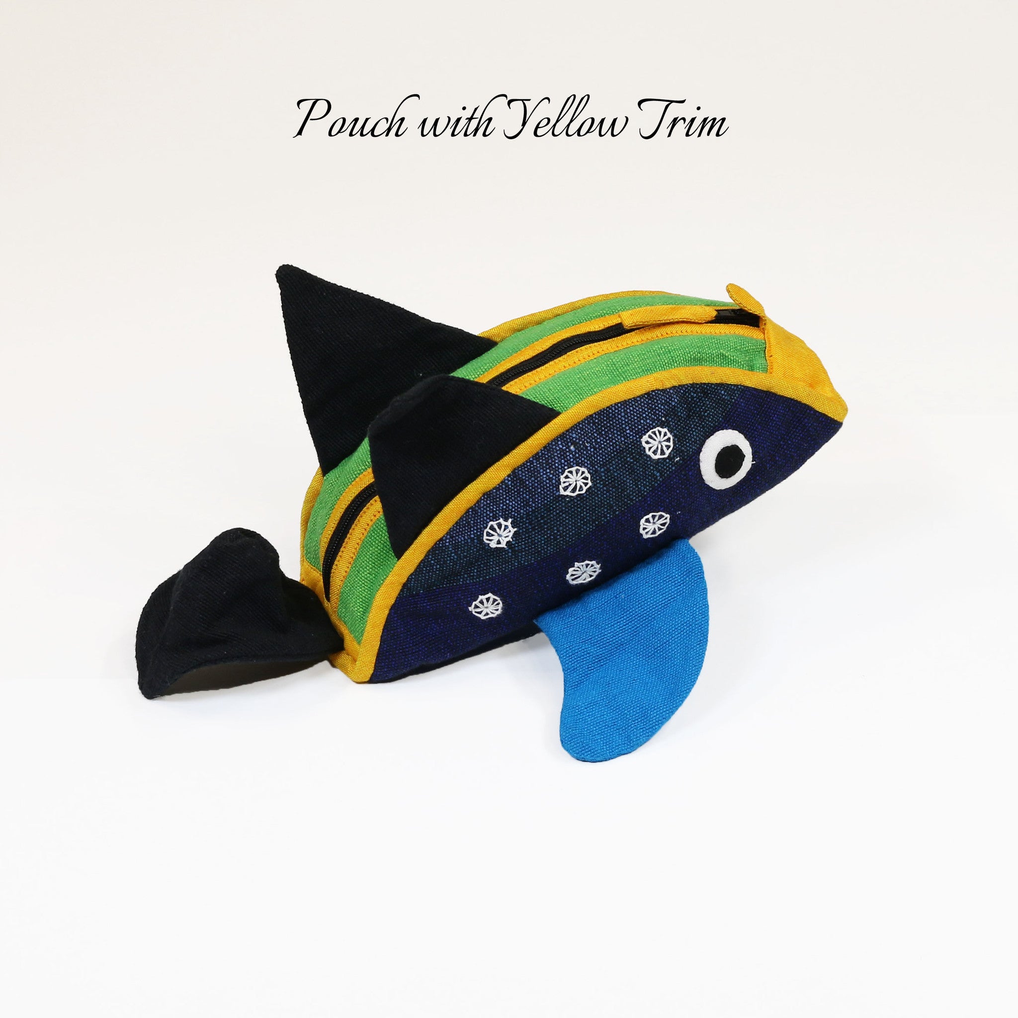 Whale Shark Zip Pouch - Spearmint fabric shown with yellow trim
