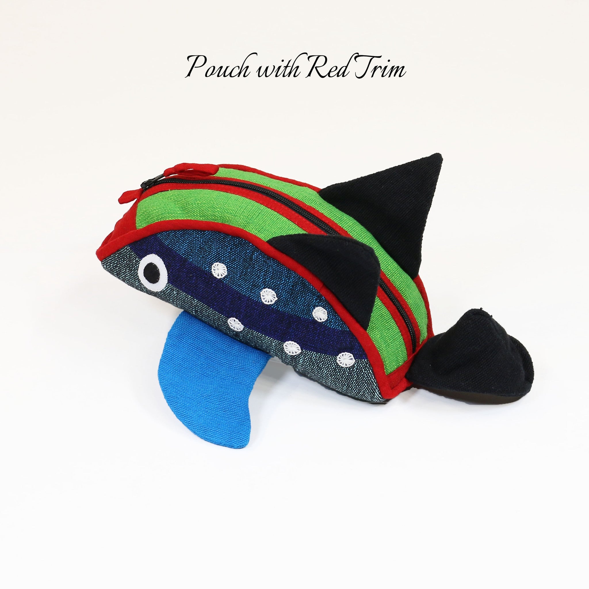 Whale Shark Zip Pouch - Spearmint fabric shown with red trim