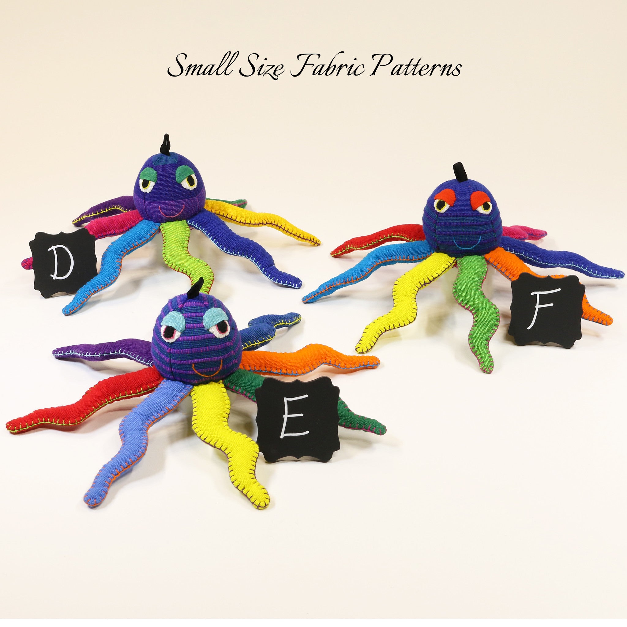 Oliver, the Octopus – small size fabric patterns shown