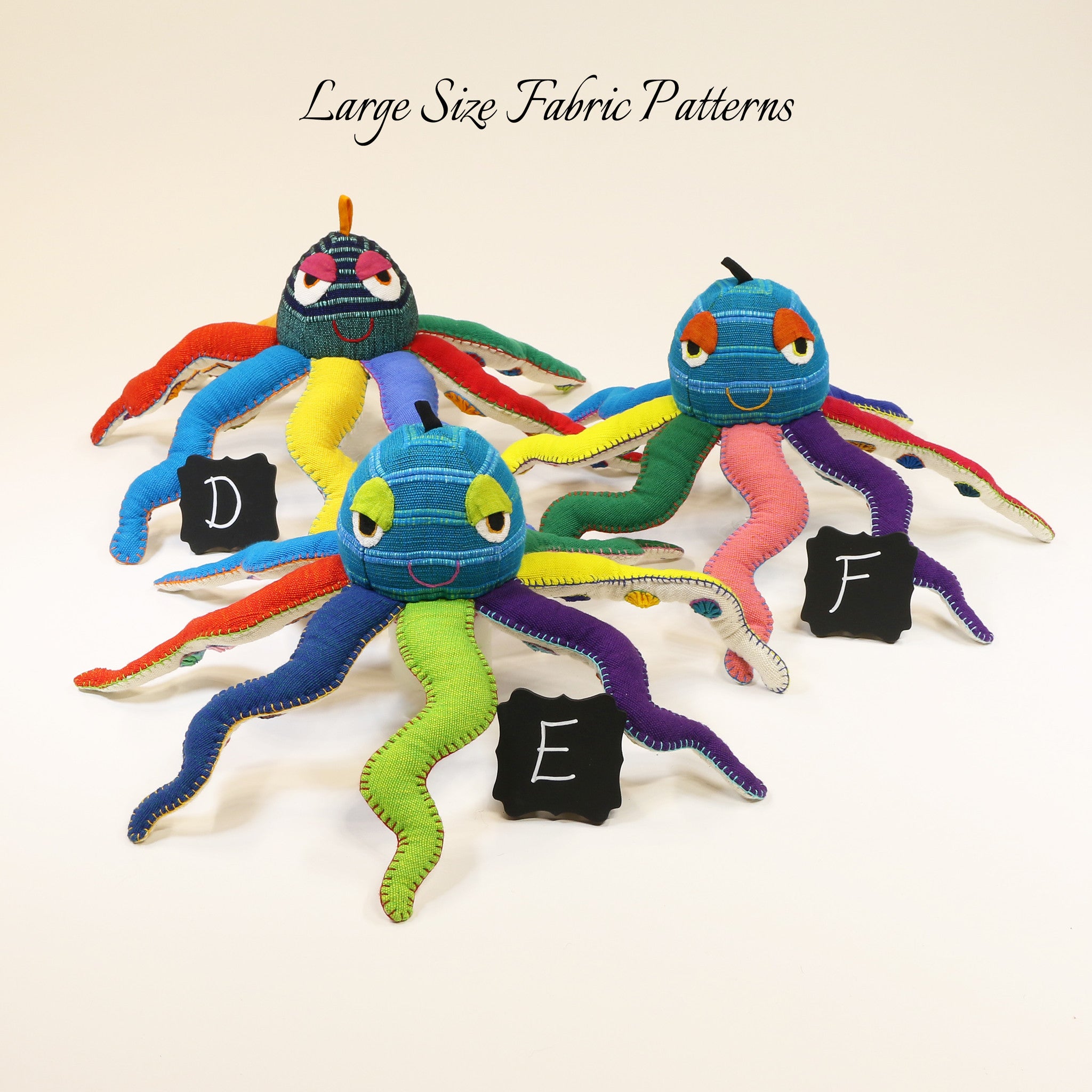 Owen, the Octopus – large size fabric patterns shown