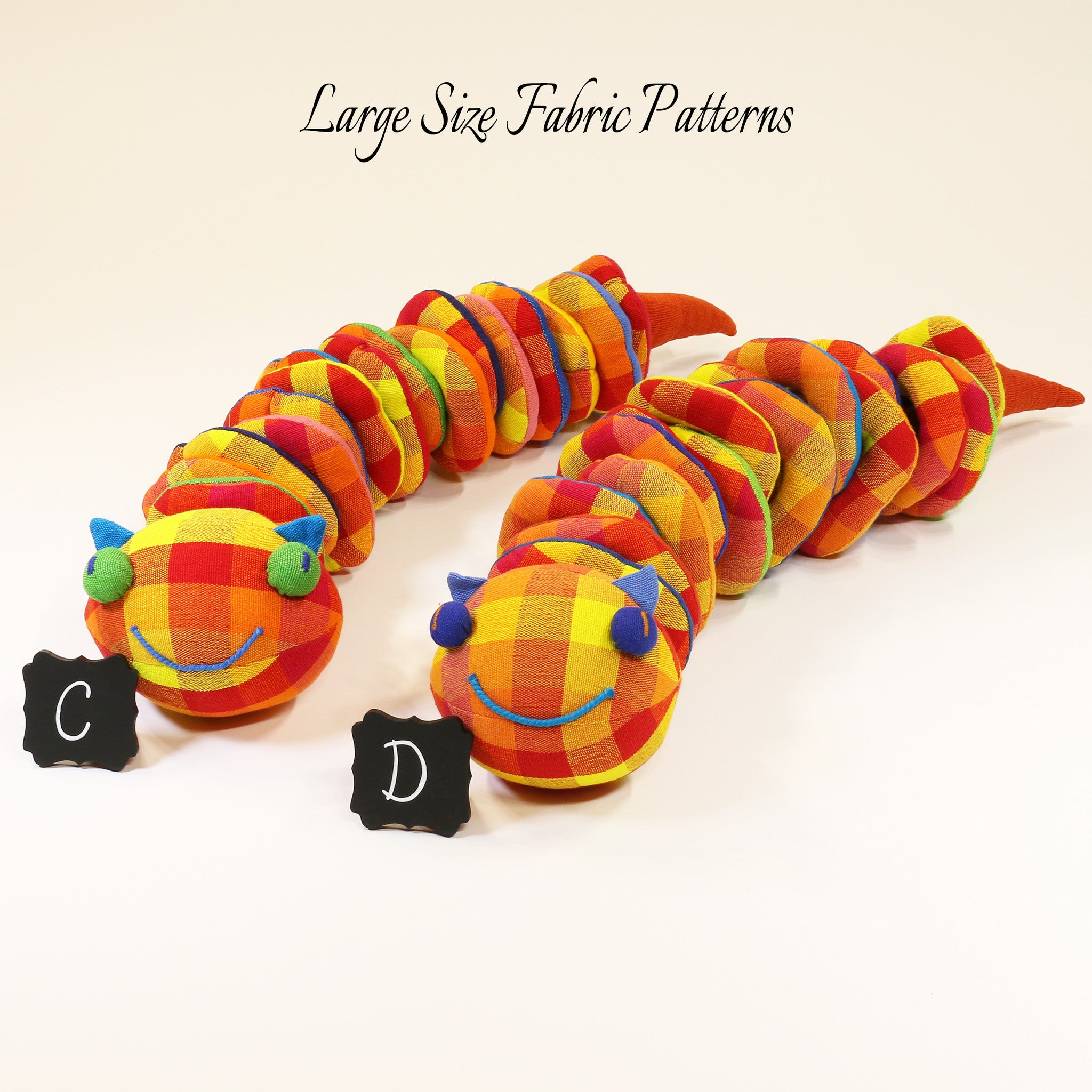 Christy, the Caterpillar – large size fabric patterns shown