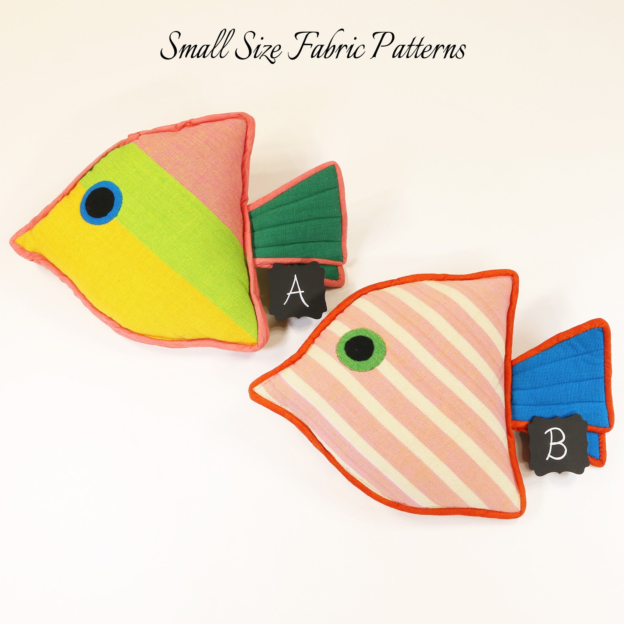 Misty, the Juvenile Fish – all small size fabric patterns shown