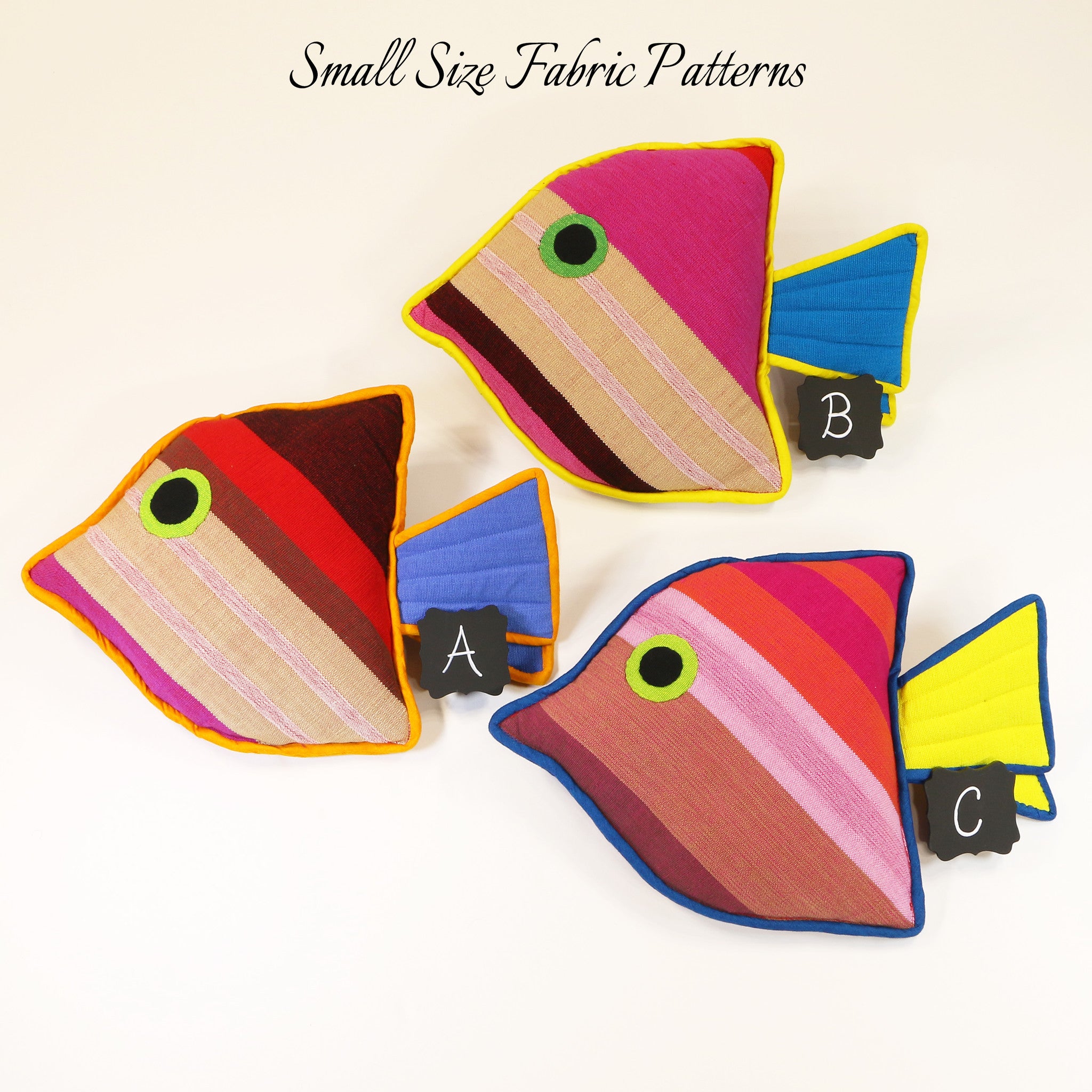 Lily, the Juvenile Fish – all small size fabric patterns shown