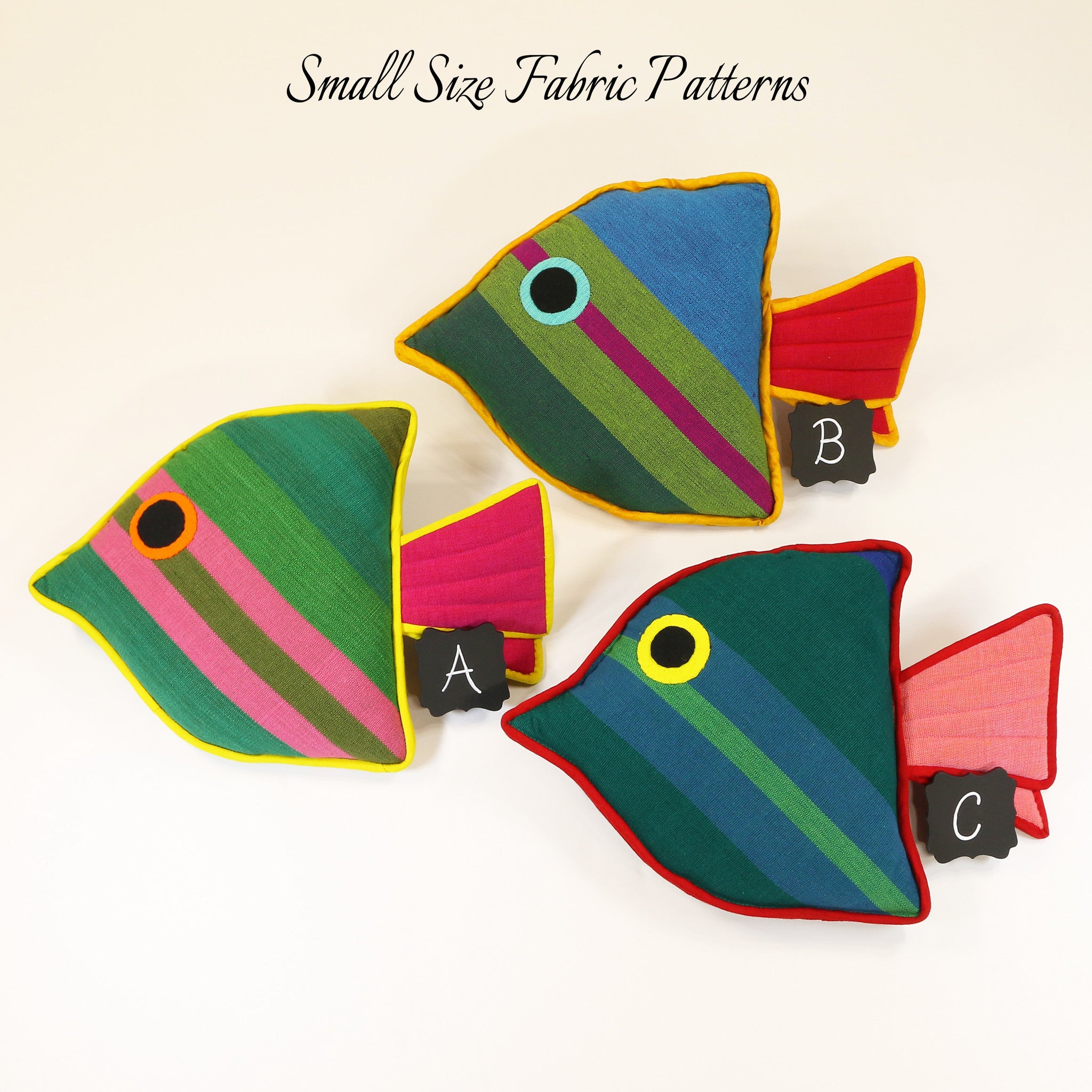 Leroy, the Juvenile Fish – small size fabric patterns shown