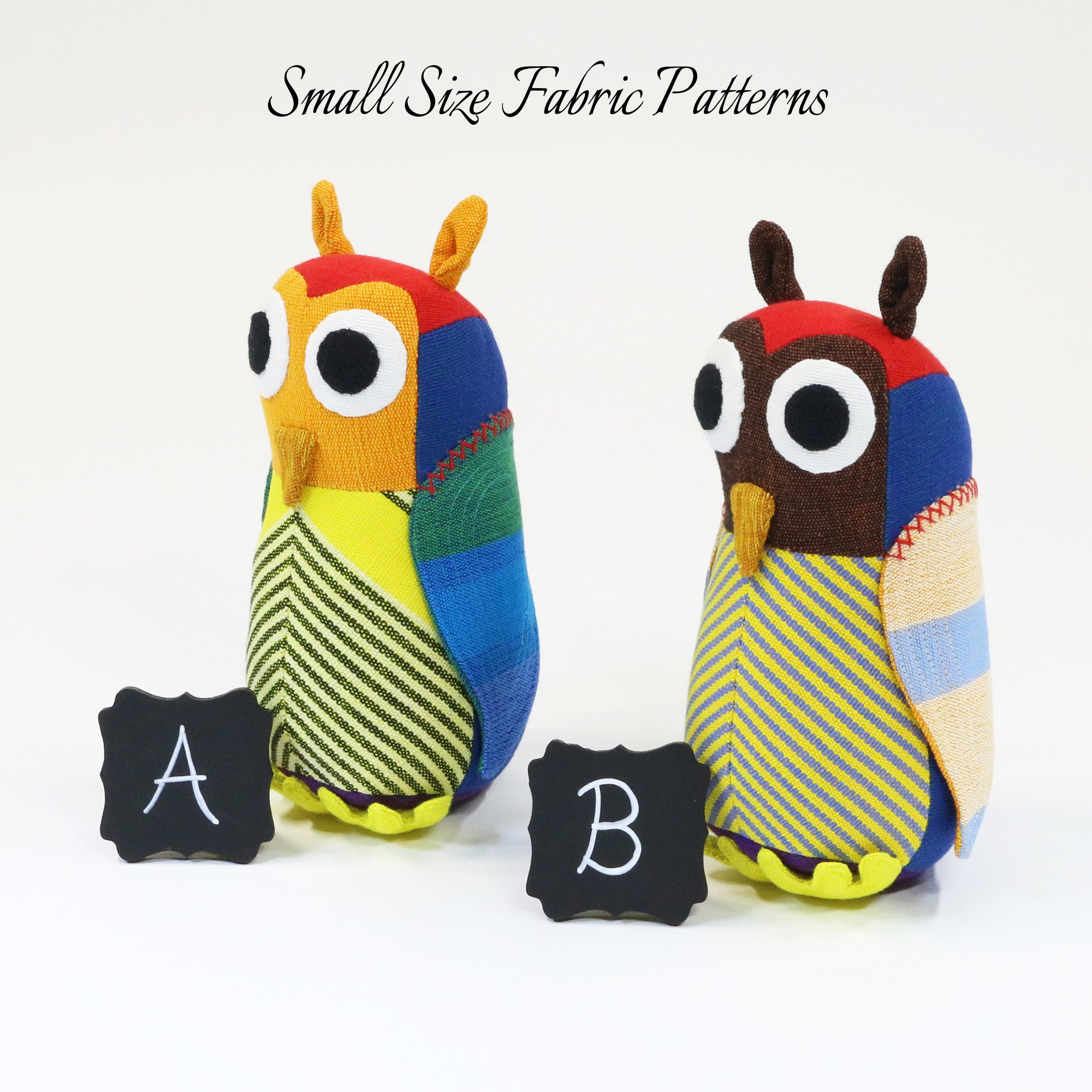 Howie, the Owl – all small size fabric patterns shown