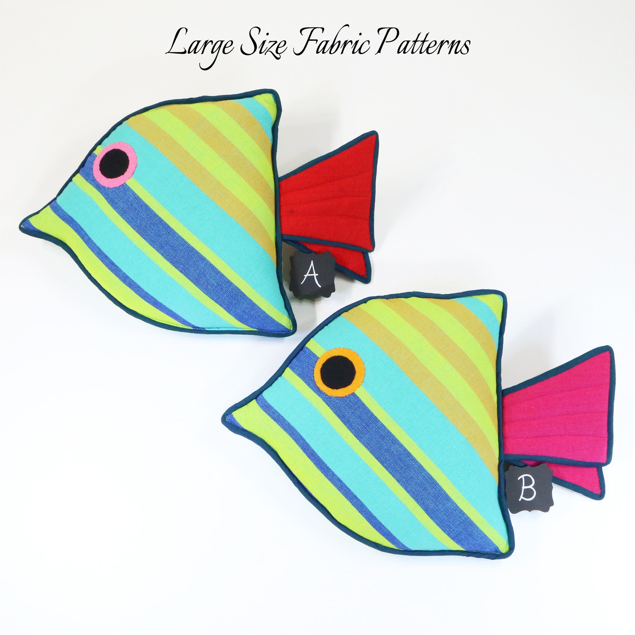 Morgan, the Juvenile Fish – large size fabric patterns shown
