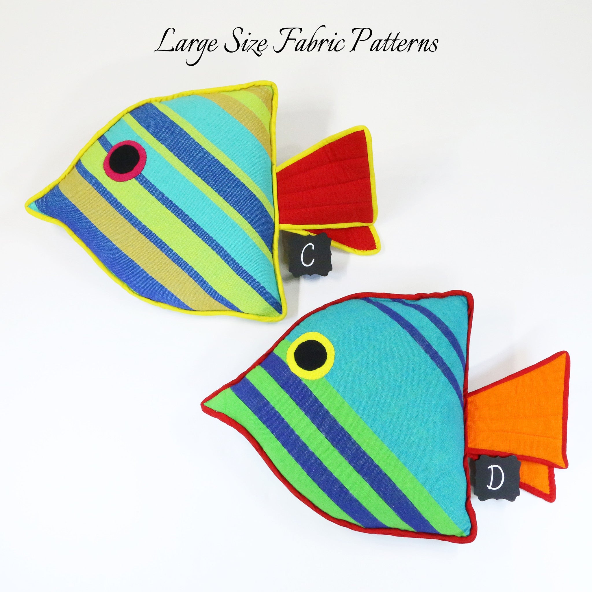 Morgan, the Juvenile Fish – large size fabric patterns shown
