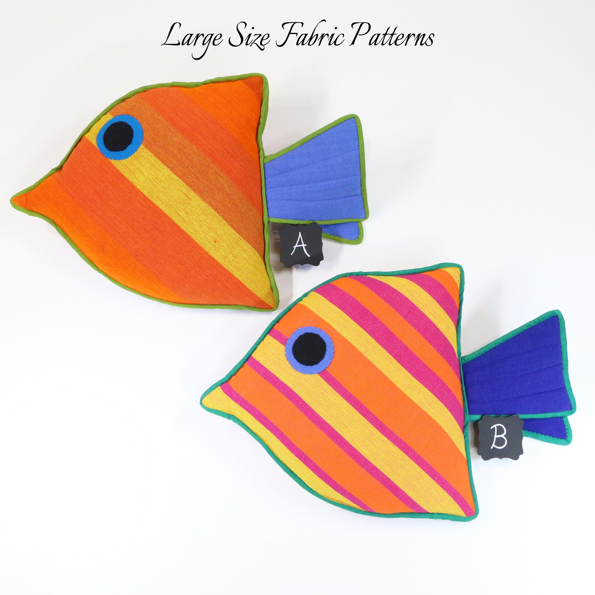 Patti, the Juvenile Fish – all large size fabric patterns shown