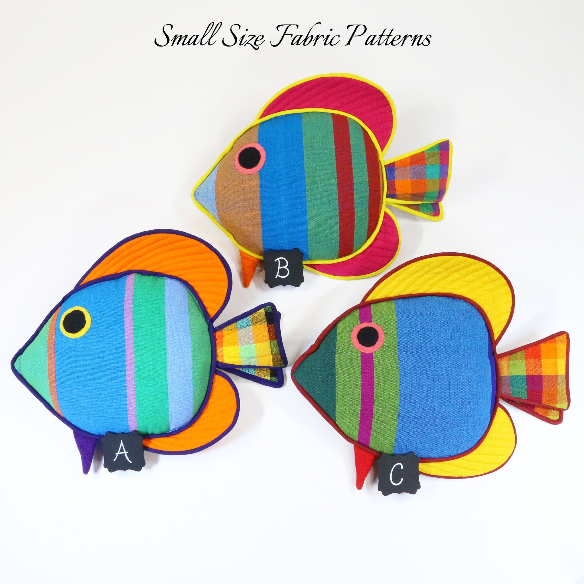 Cooper, the Sail Fin Fish – all small size fabric patterns shown