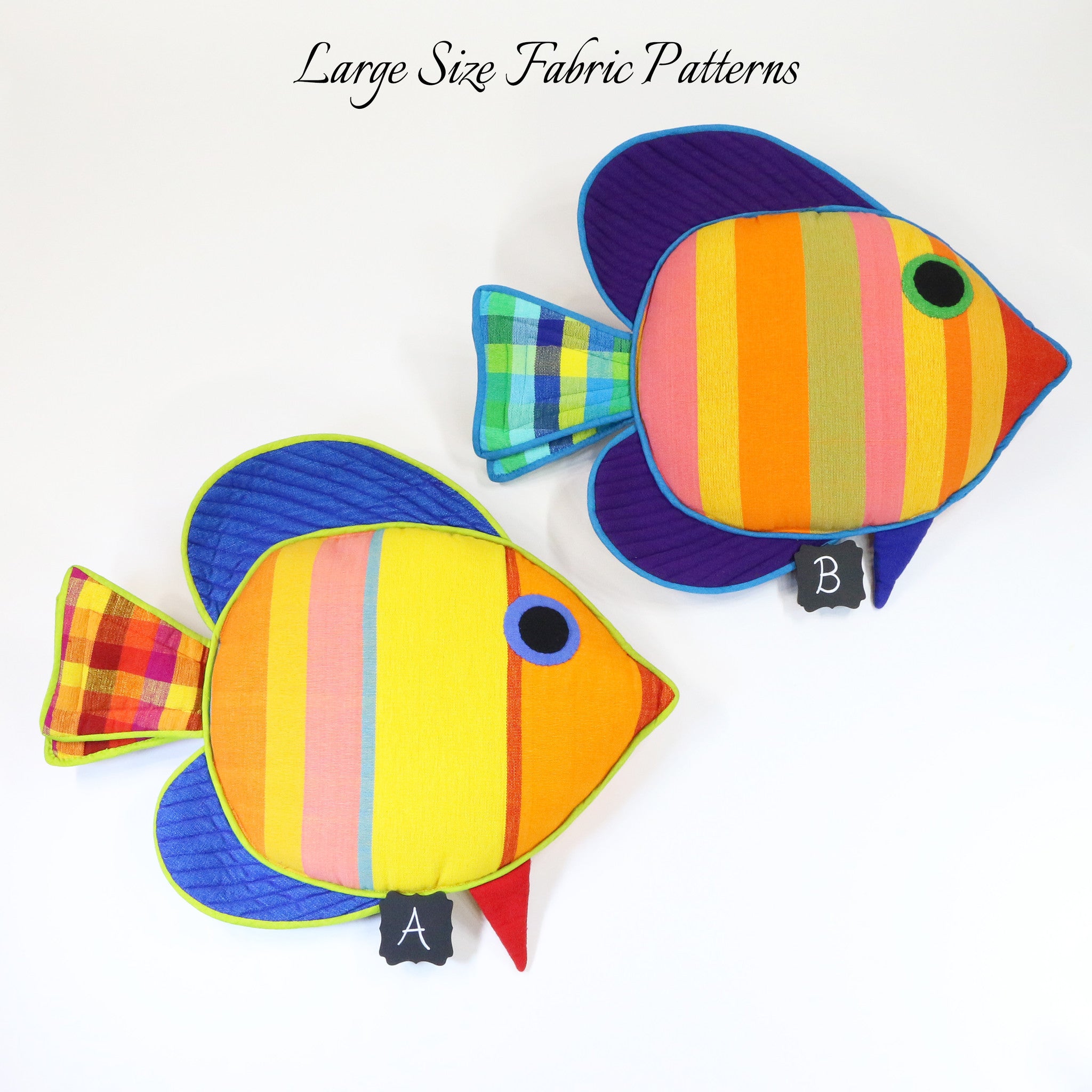 Daisy, the Sail Fin Fish – large size fabric patterns shown