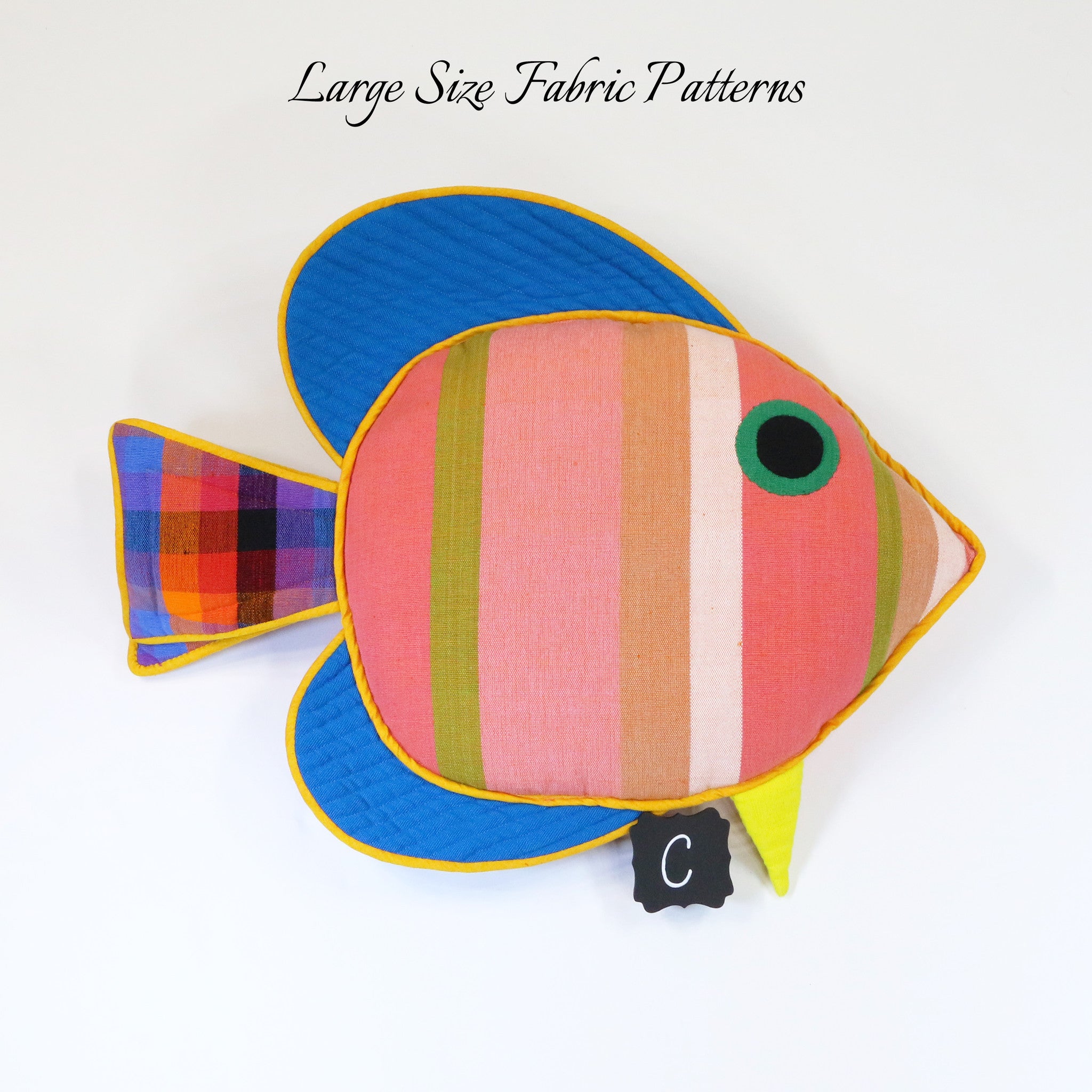 Daisy, the Sail Fin Fish – large size fabric patterns shown