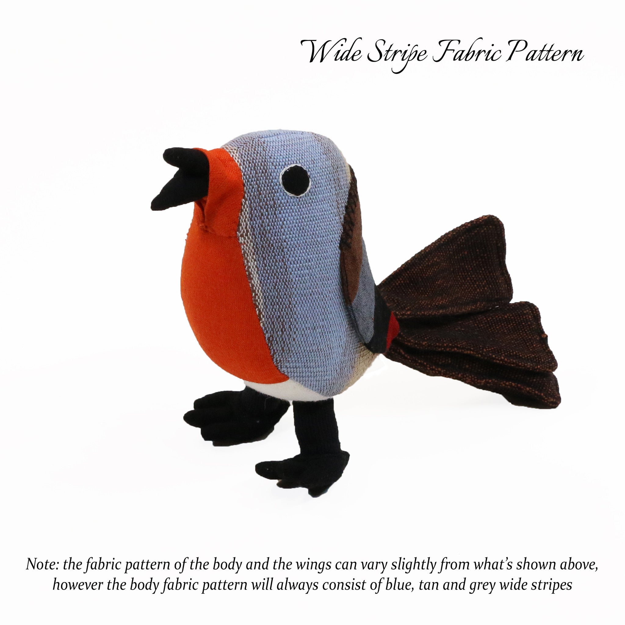 Ricky, the Red Robin (wide stripe fabric pattern, front view)