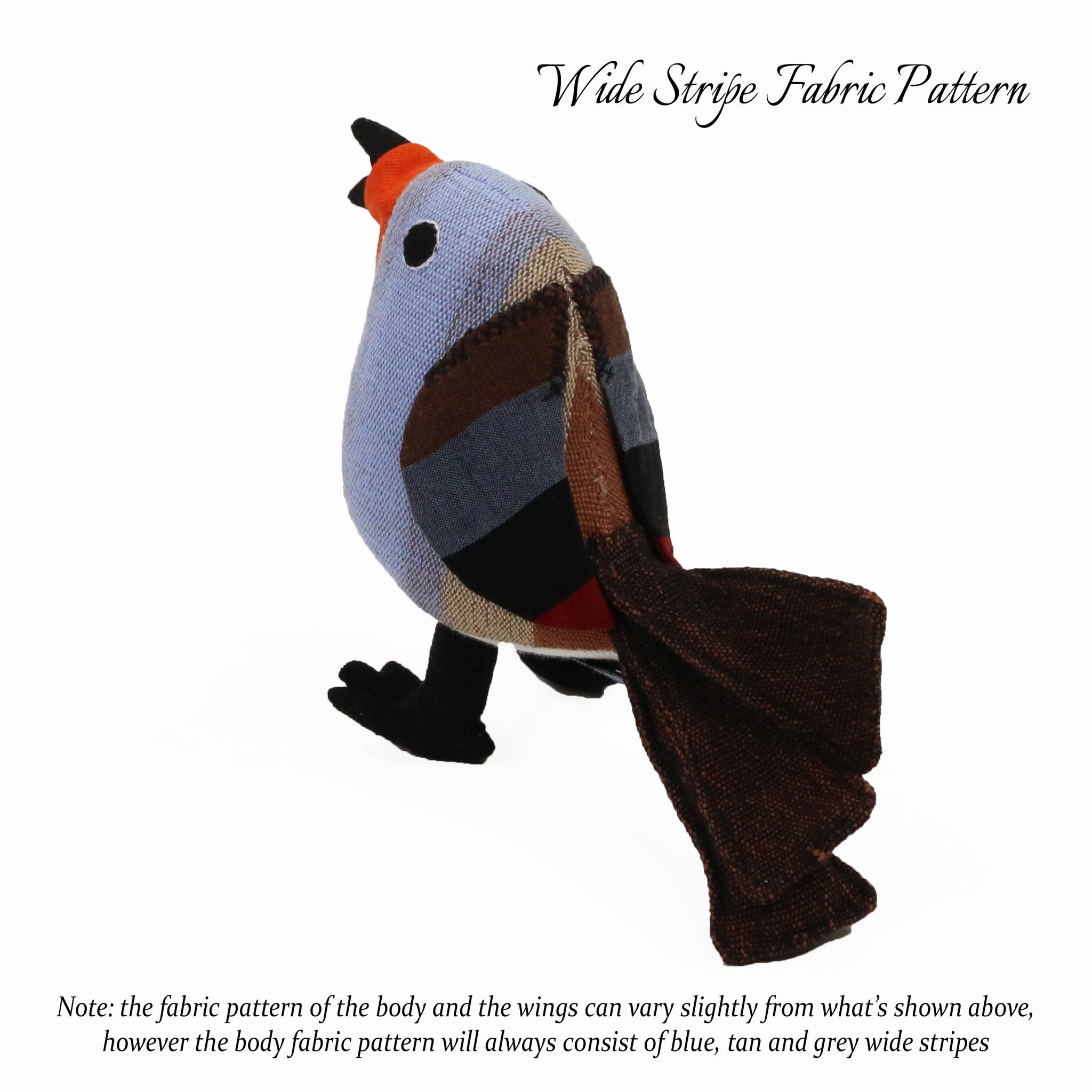 Ricky, the Red Robin (wide stripe fabric pattern, back view)