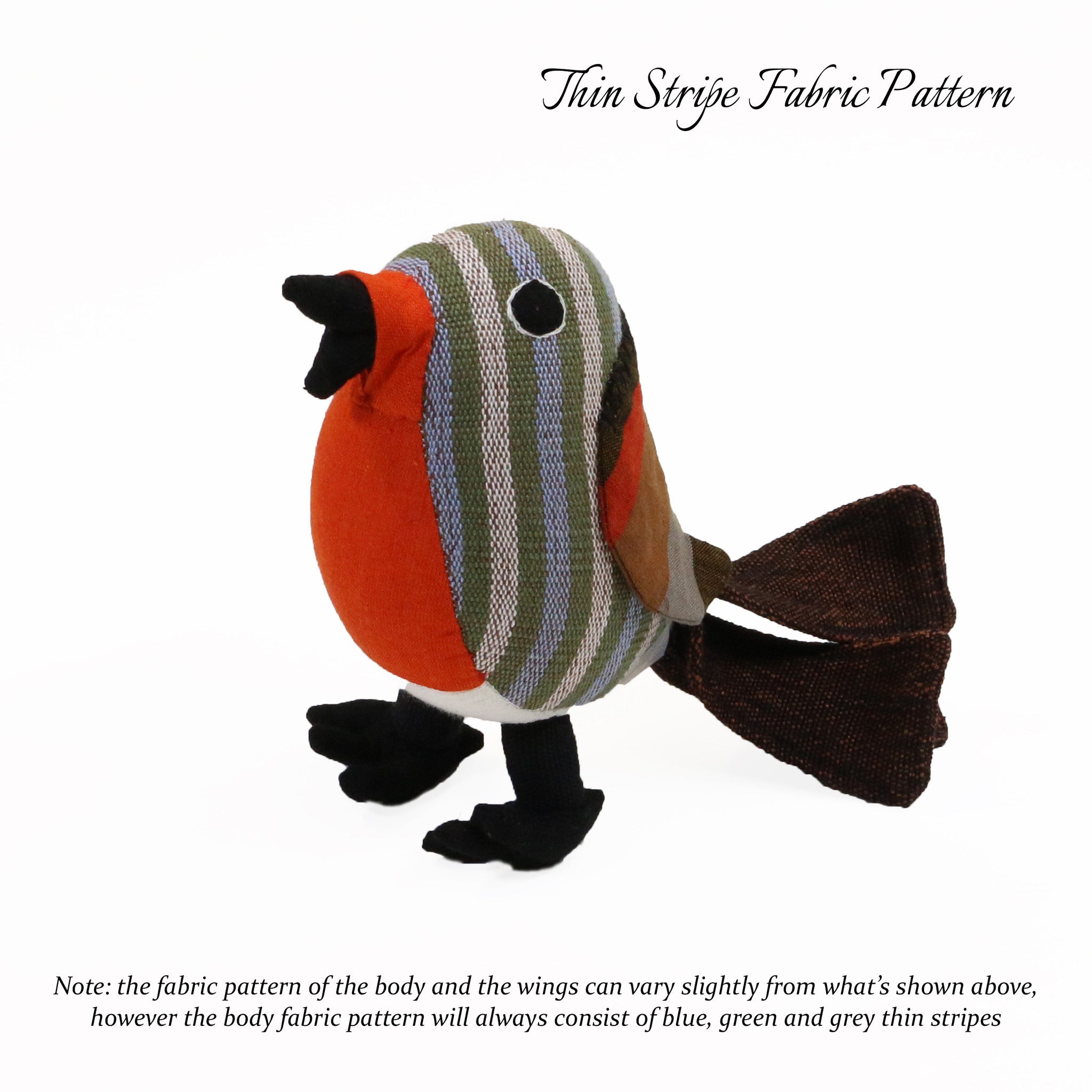 Ricky, the Red Robin (thin stripe fabric pattern, front view)