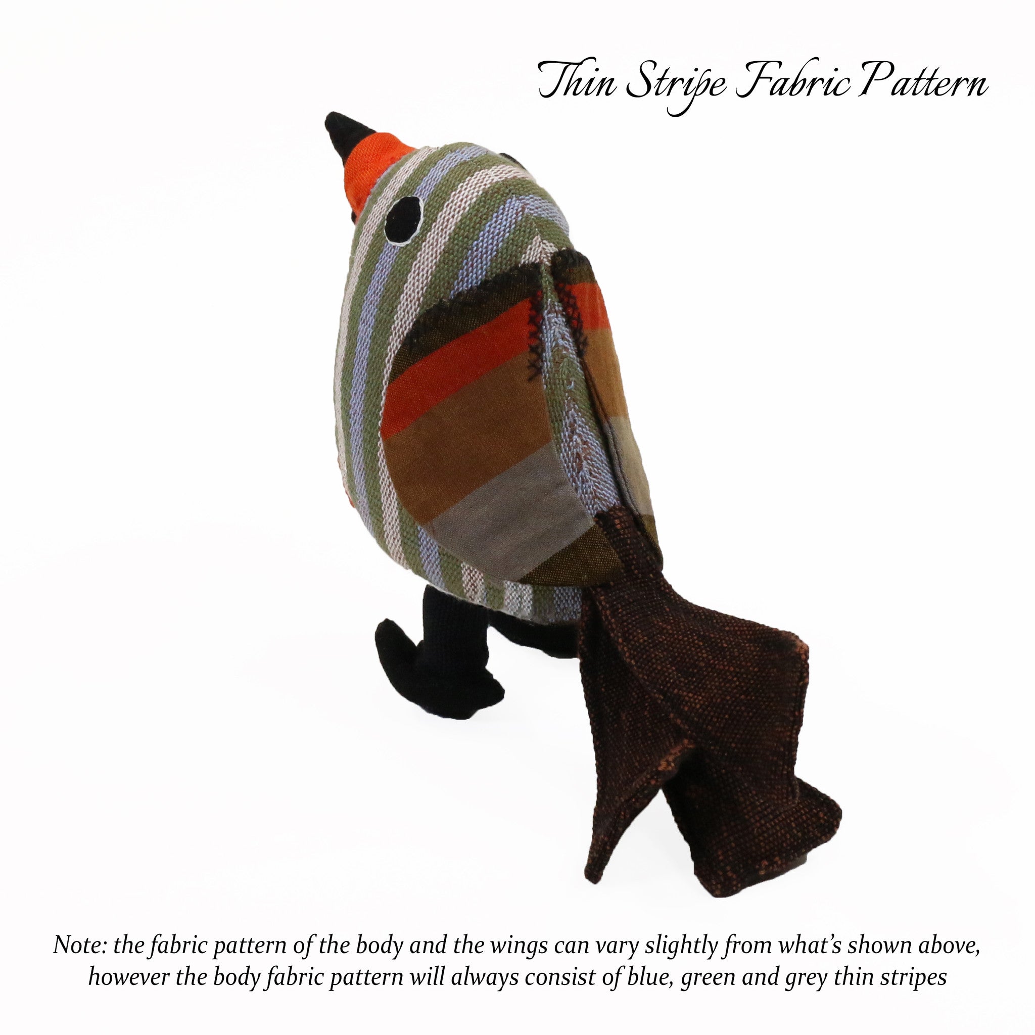 Ricky, the Red Robin (thin stripe fabric pattern, back view)