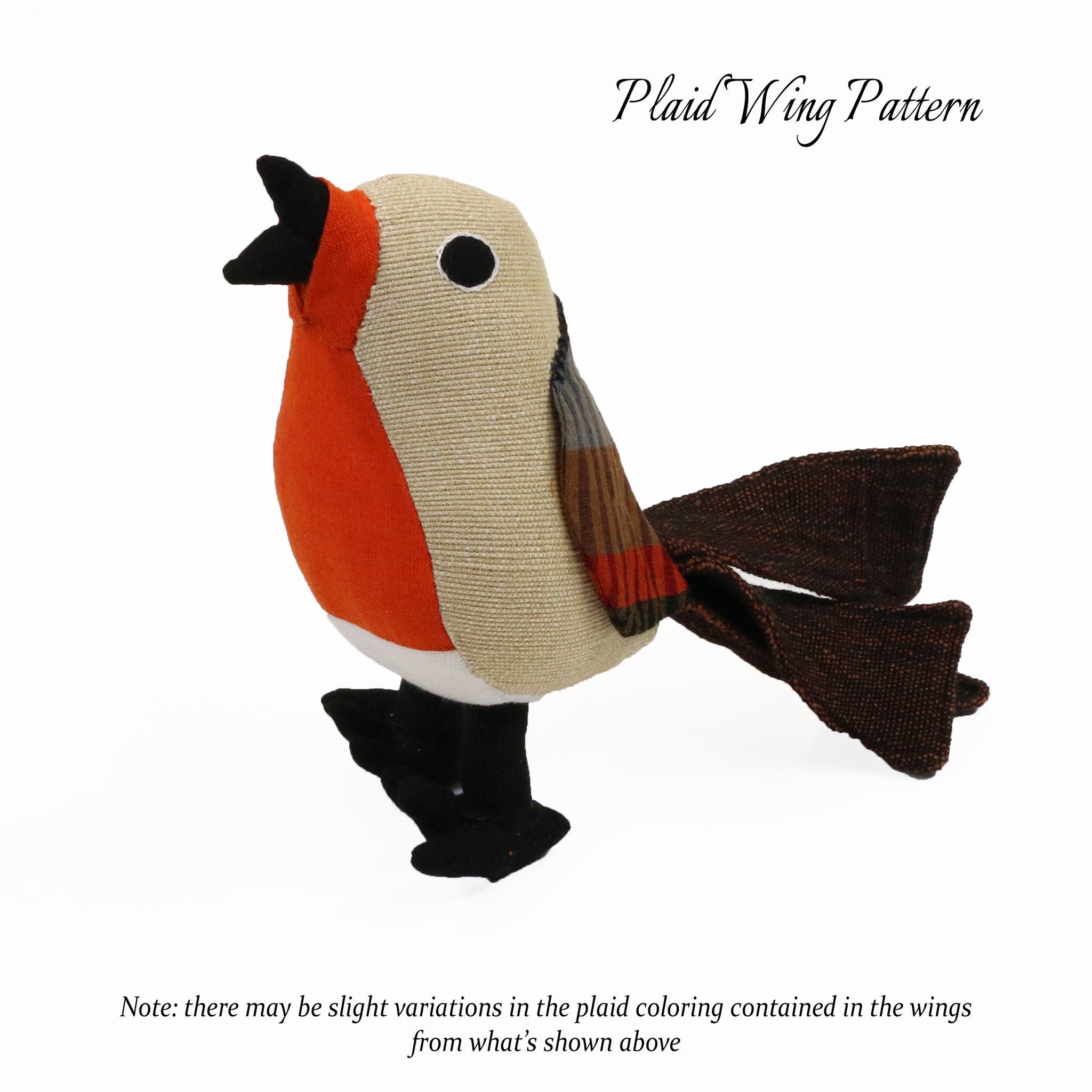 Roxy, the Red Robin (plaid wing pattern, front view)