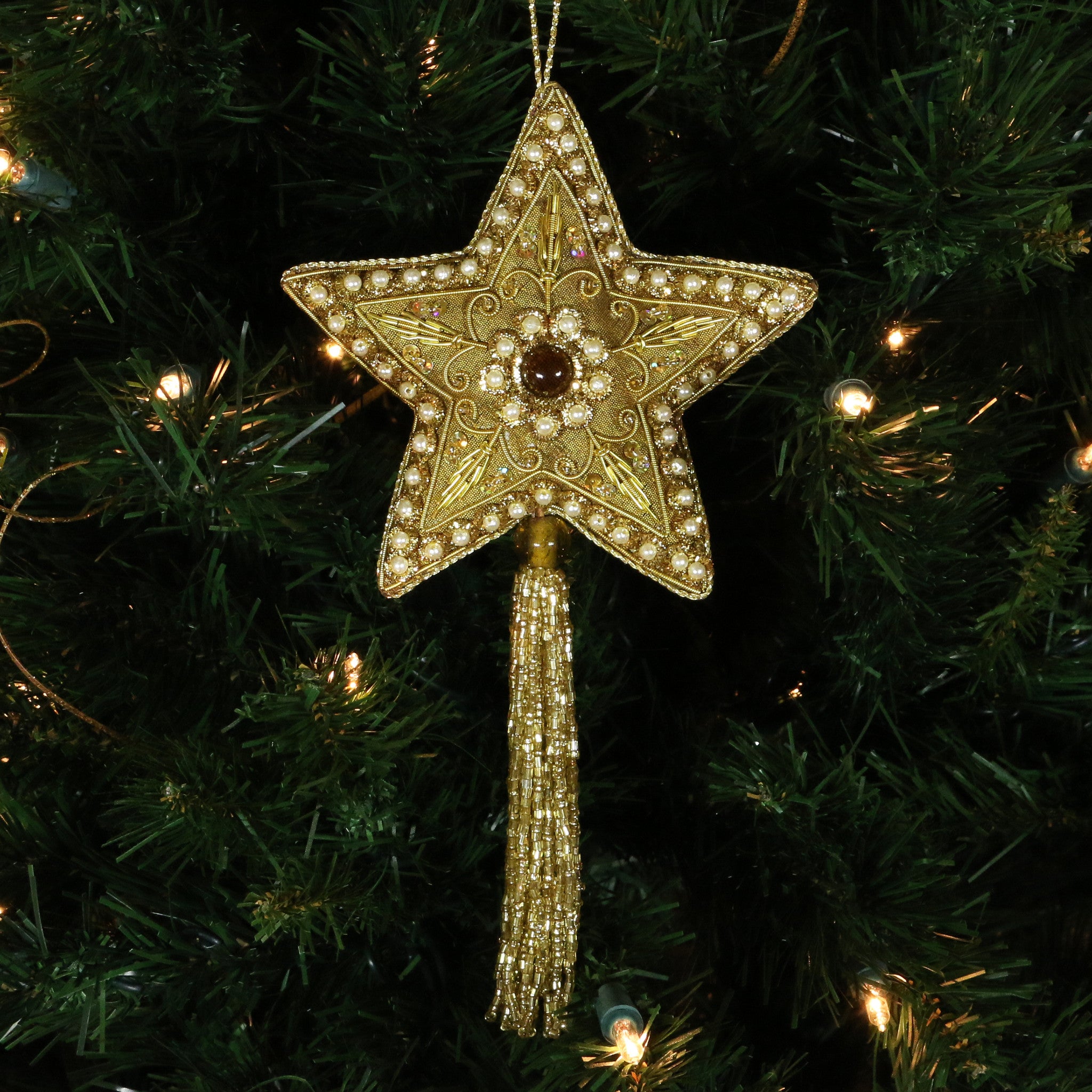 Hand Beaded, Star Shaped Ornament (gold color)