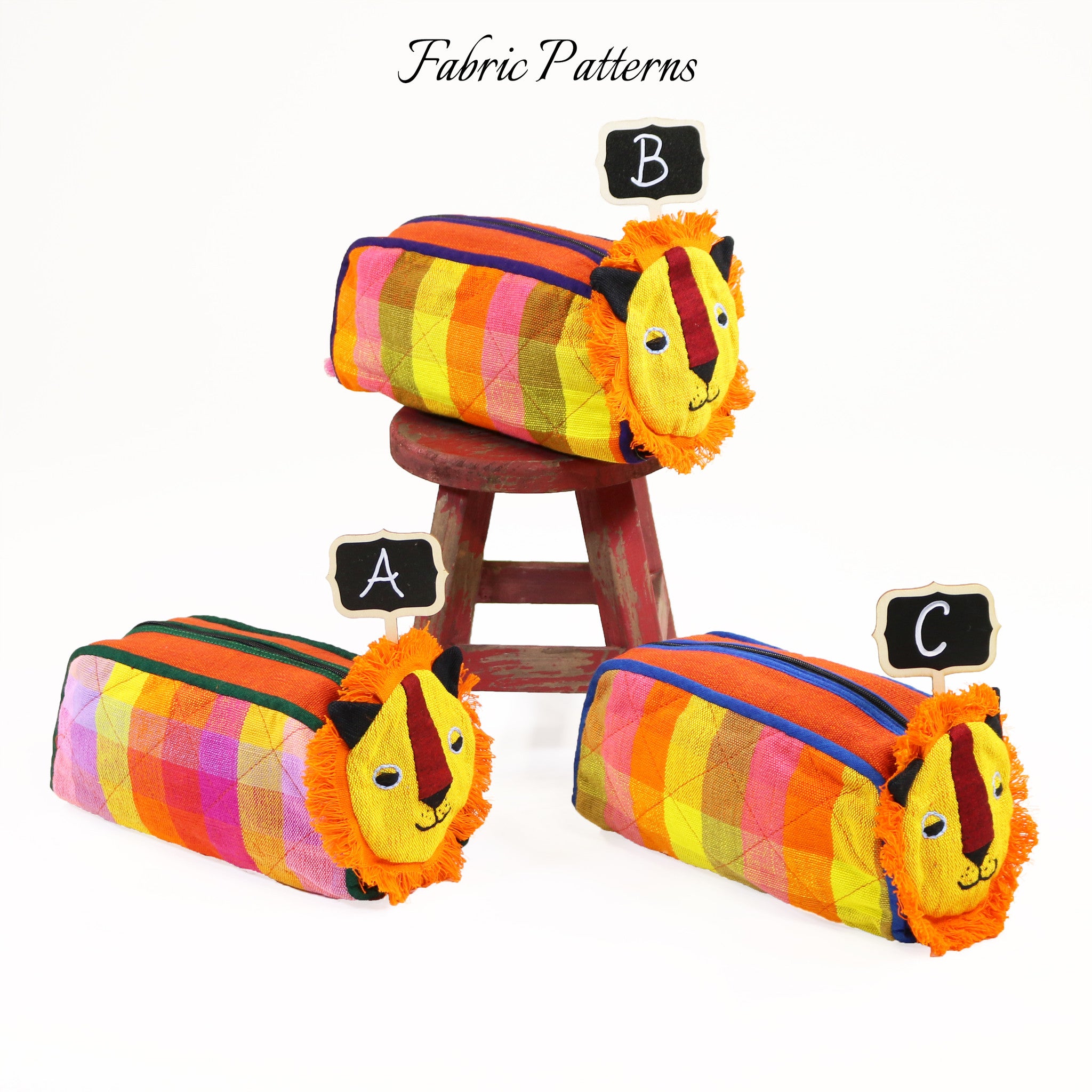 Lion Zip Pouch – Tangerine fabric patterns