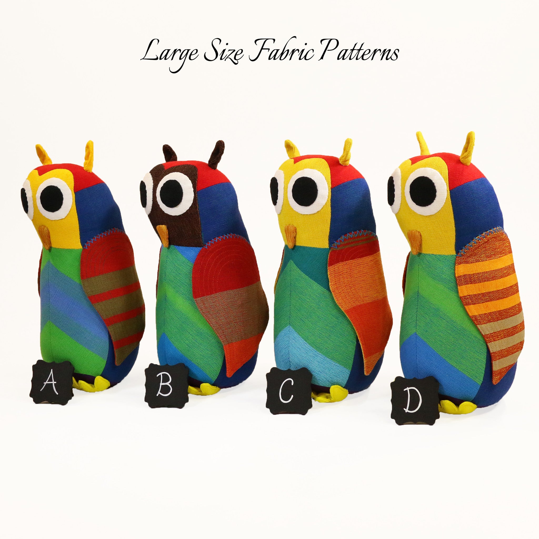 Harvey, the Owl – large size fabric patterns shown