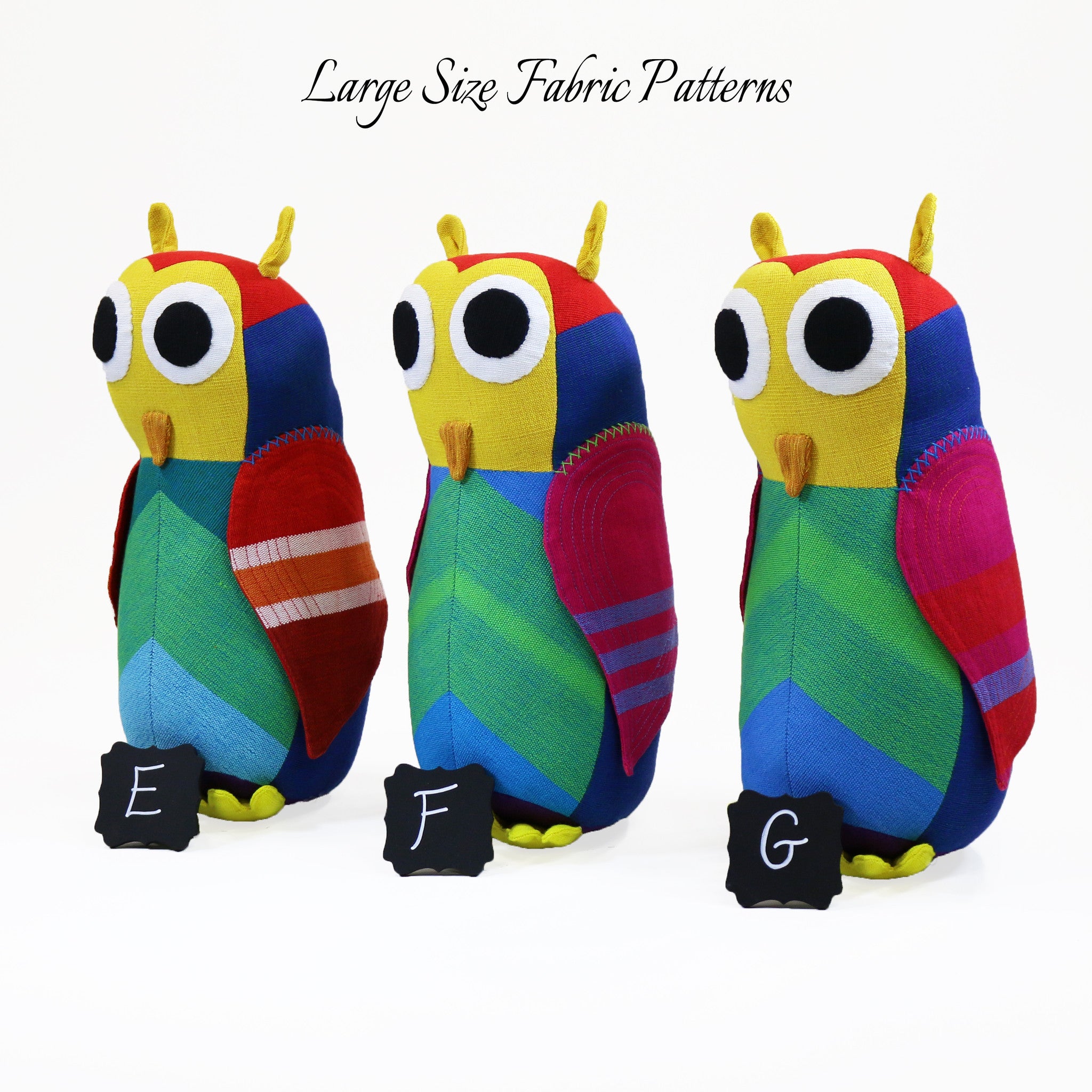 Harvey, the Owl – large size fabric patterns shown