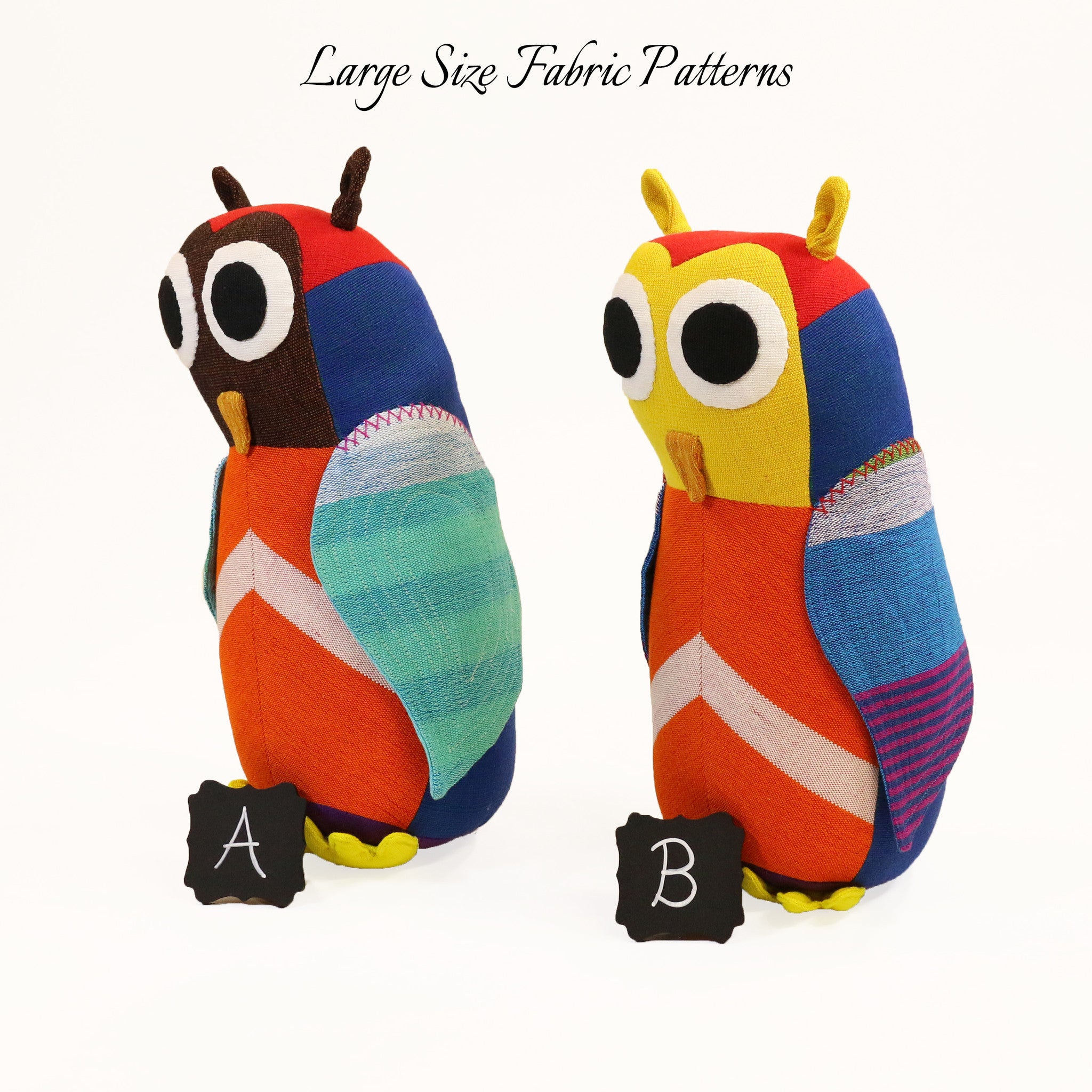 Horace, the Owl – all large size fabric patterns shown